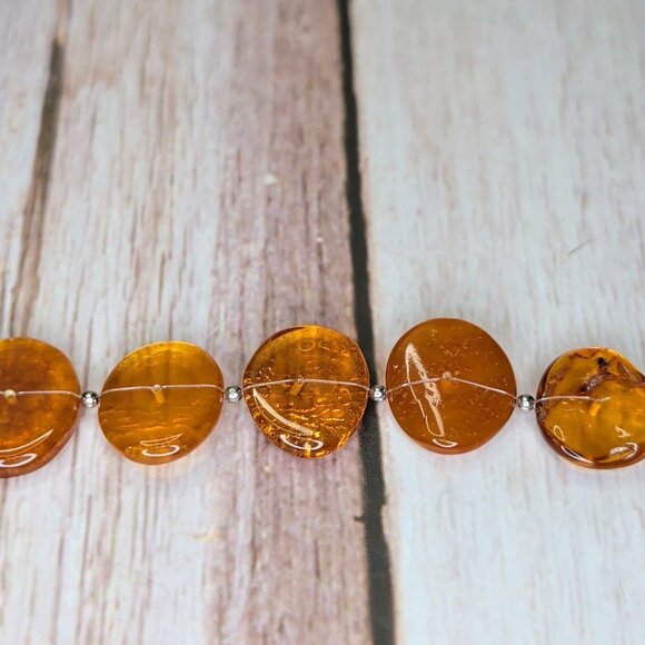 Amber Beaded Bracelet With Adjustable Silver Chain Clasp - Picture 9 of 10